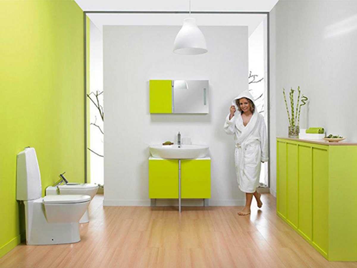 Baño de diseño en color verde :: Imágenes y fotos